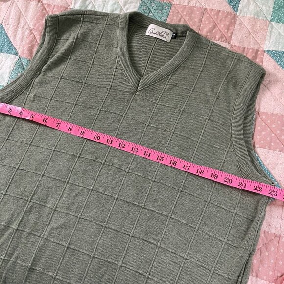 Vintage Arnold Palmer Sweater Vest Mens L Grandpa Green Knit Made Canada Grid - Picture 5 of 6